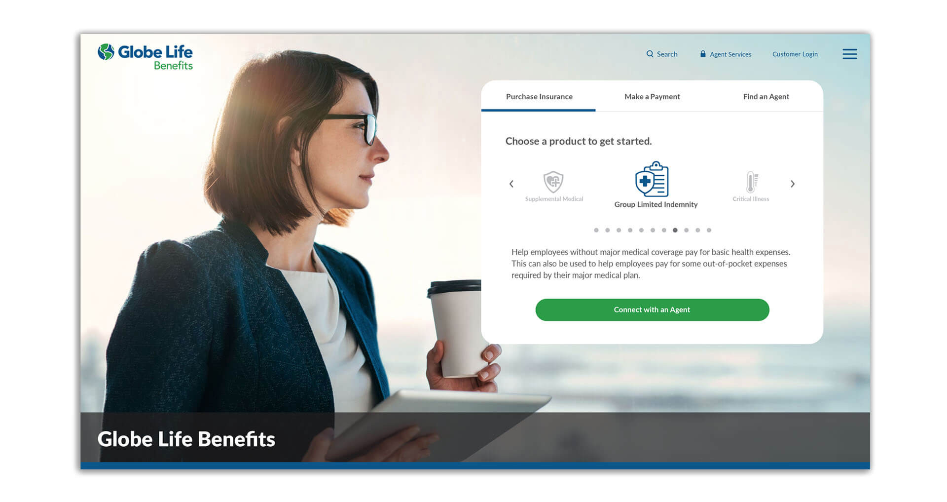 Globe Life Benefits wireframe