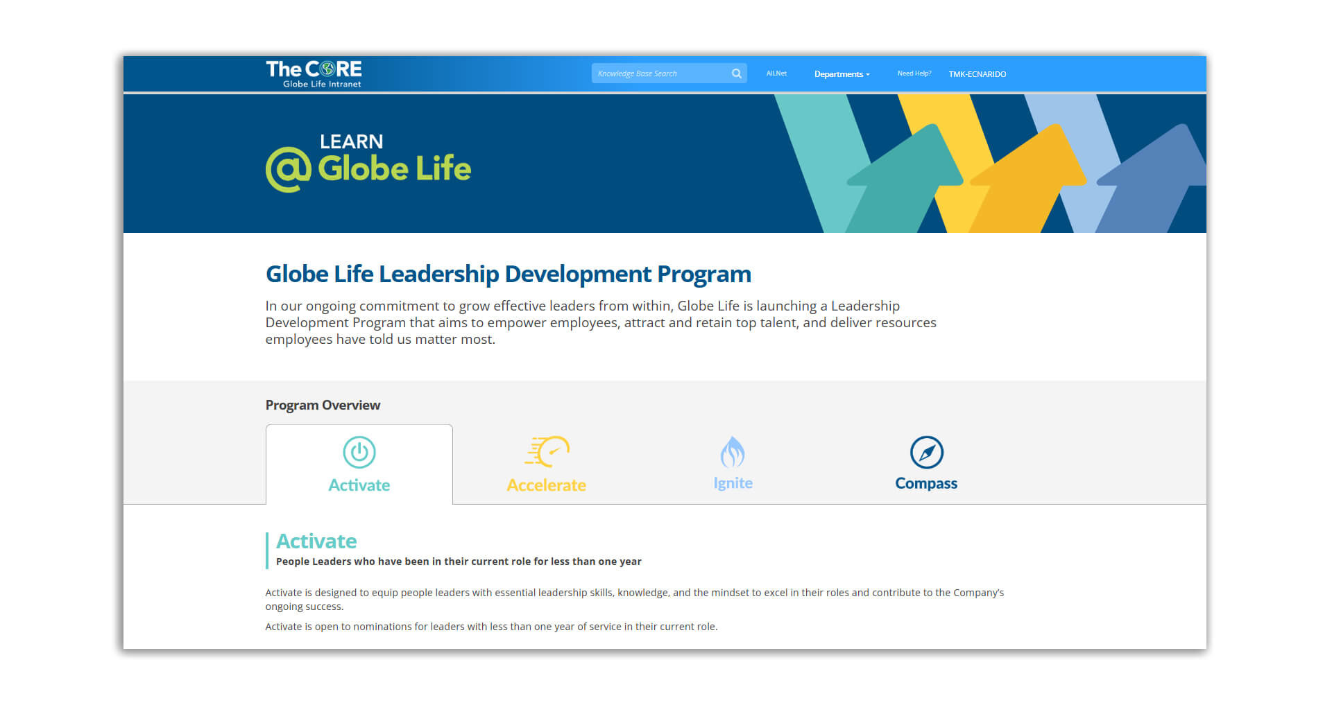 Leadership Program wireframe