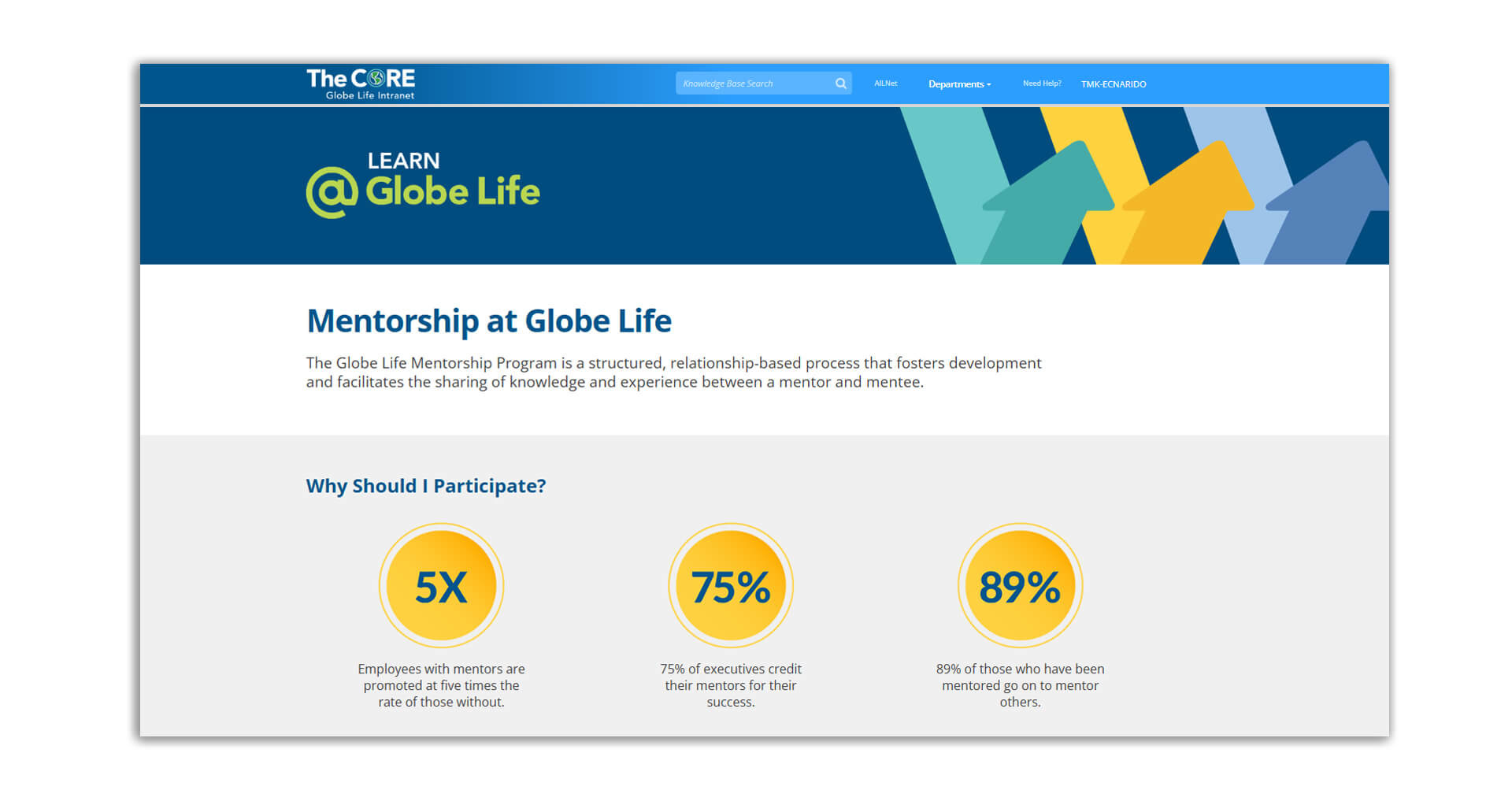 Mentorship at Globe Life wireframe
