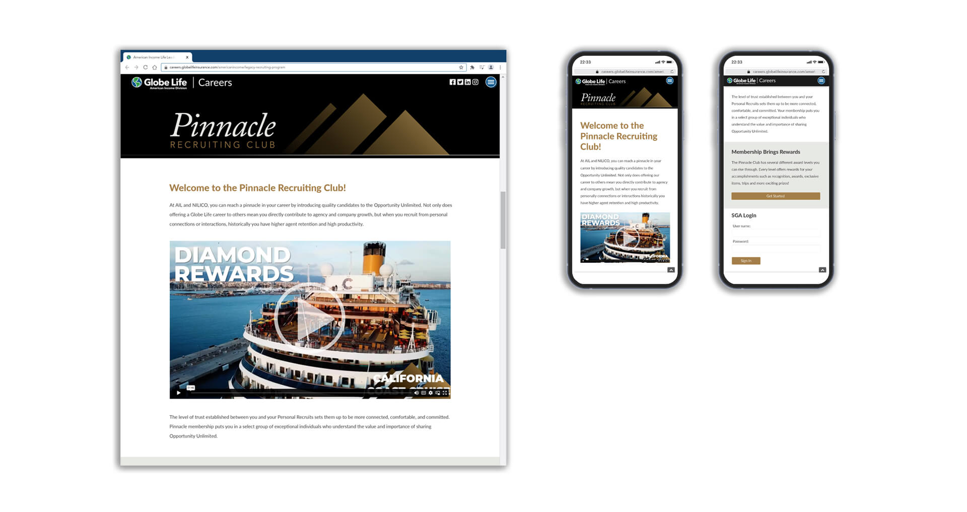 Pinnacle Recruiting Club wireframe